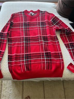 Charter Club Red Plaid Crewneck Sweater